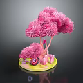 Pink Fluffy Artificial Tree Shaped Decorative Plant With Small Ornaments On Yellow Base