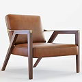 Stylish Accent Chair With Brown Leather Upholstery And Wooden Armrests Design
