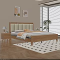 Cozy Bedroom Interior With Wooden Bed Upholstered Headboard Nightstand Table Lamp Wall Art And Blinds