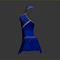 Fashionable Blue Sequin Decorated High Neck V Neckline Short Hem Dress