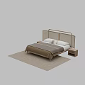 Modern Minimalist Double Bed With Wooden Rattan Headboard And Bedside Tables