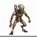 Golden Alien Creature Character Featuring Skeleton Structure Large Eye And Long Tail