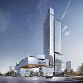 Modern High Rise Office Building With Glass Curtain Wall Green Roof And Spacious Plaza