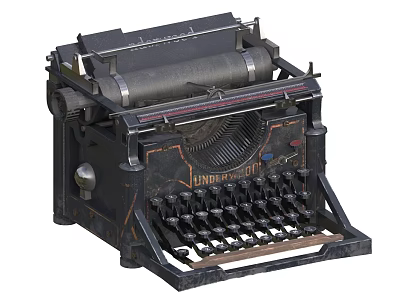 Vintage Industrial Equipment Old Typewriter With Mechanical Metal Structure And Retro Design 3d model