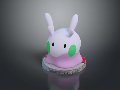 Cute Rabbit Game Character With Long White Ears Green Cheeks Pink Base On Patterned Stand 3d model