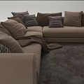 Modern Sectional Sofa With Neutral Tones Multiple Cushions And Throw Blanket 3d model