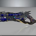 Decorative Fantasy Weapon with Blue Silver Dragon Themed Design Glowing Accents and Intricate Mechanical Structure
