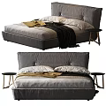 Modern Double Bed with Gray Headboard Pillows Blanket and Nightstand Interior 3d model