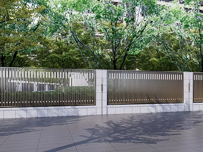 Modern Building Facade With Metal Railings Green Plants And Stone Pavement 3d model