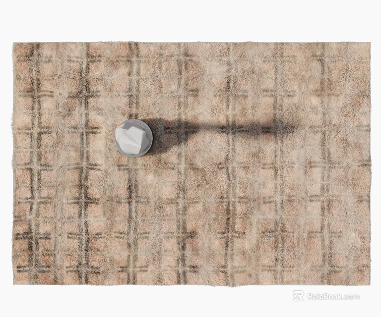 Square Neutral Brown Checkered Carpet With Textured Surface And White Decorative Object 3d model
