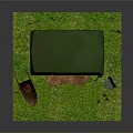 Outdoor Garden Scene With Green Canopy Swing Striped Seat Grill And Accessories