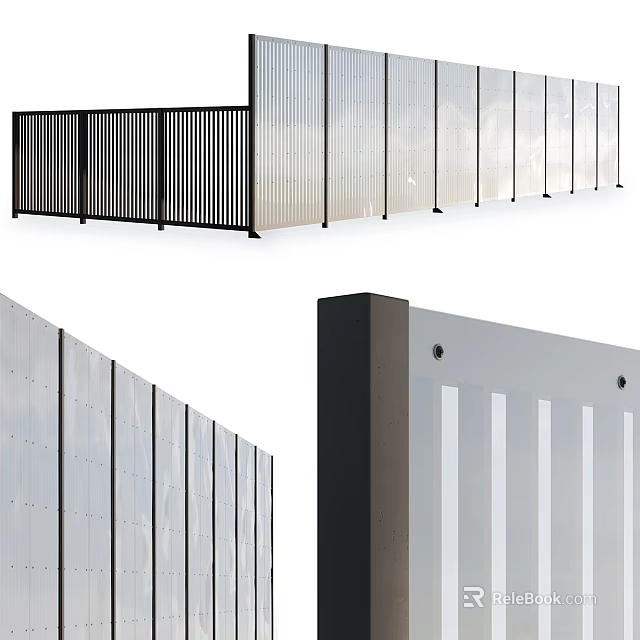 Modern Partition Design With Vertical Slats And Mixed Material Panels For Interior Space 3d model 