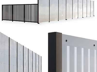 Modern Partition Design With Vertical Slats And Mixed Material Panels For Interior Space 3d model