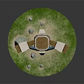 Medieval Cross Structure With Blue Banner Yellow Lion Emblem And Stone Details On Green Grass