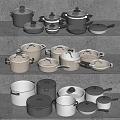 Various Colored Lidded Cookware Set Including Nonstick Pots And Pans