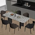 Modern Dining Table Set With White Marble Top Brown Chairs And Vase 3d model