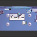 Futuristic Laboratory Interior With Workbench Large Screen Floating Lamps And Hi tech Equipment