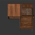Wooden Scene Structure With Staircase Platform And Brown Frame Details