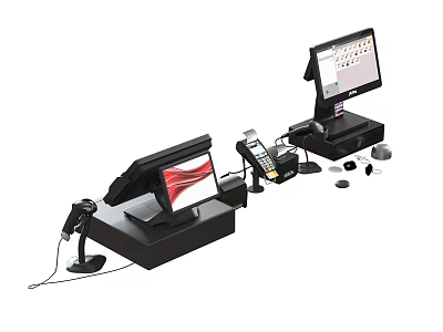 Commercial Retail POS Systems With Touchscreen Monitors Barcode Scanners And Card Readers 3d model