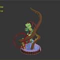 Cartoon Character In Blue Grabbing Octopus Tentacle With Metal Chain And Water Splash On Base