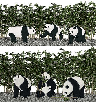 Modern Panda Bamboo Forest 3d model