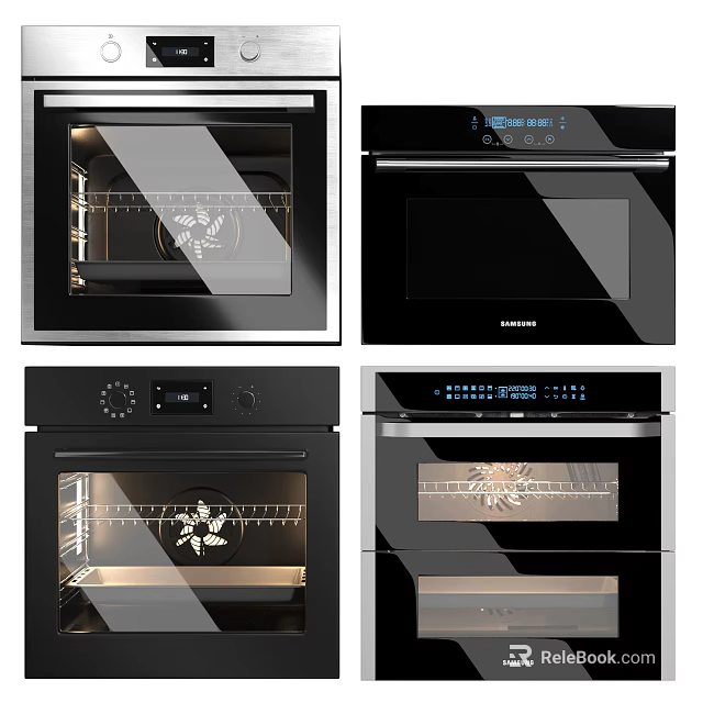 Modern Kitchen Appliances Featuring Black Glass Ovens With Digital Display Panels 3d model 