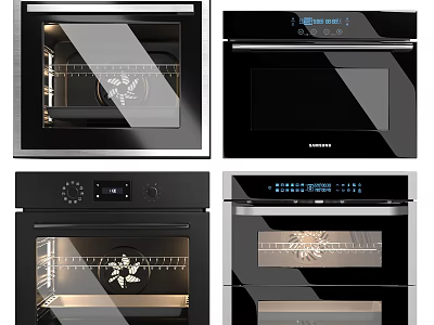 Modern Kitchen Appliances Featuring Black Glass Ovens With Digital Display Panels 3d model