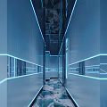 Modern KTV Corridor With Blue Neon Lights And Futuristic Tech Design Elements