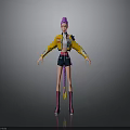 Stylish 3D Character With Purple Hair Yellow Jacket Black Shorts Long Socks Colorful Shoes