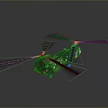 Detailed Green Military Helicopter With Rotor Blades Flying In Gray Background