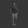 Man In Dark Blue T Shirt Light Green Pants White Shoes Standing