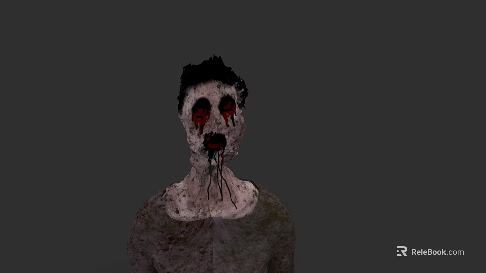 Game And Movie Zombie Character With Messy Black Hair Red Eyes Blood Stains Horror Appearance 3d model 