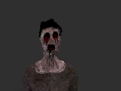 Game And Movie Zombie Character With Messy Black Hair Red Eyes Blood Stains Horror Appearance 3d model