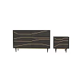 Modern Dark Wood Console Cabinet and Side Cabinet with Golden Lines and Drawers