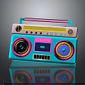 Vibrant Retro Radio With Blue Pink Yellow Speakers Handle And Control Buttons