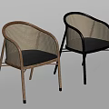 Dining Chairs With Rattan Backrest Cushioned Seat And Light Dark Frame