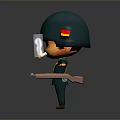 Cartoon Character In Green Helmet And Military Uniform Holding Gun Smoking Cigarette With Serious Expression