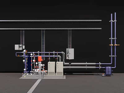Industrial Process Equipment Setup With Pipes Valves Control Panels And Components 3d model