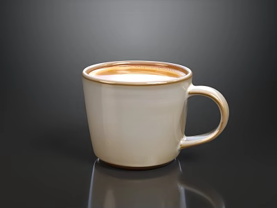 Café Latte In White Ceramic Cup On Sleek Black Surface With Reflection 3d model