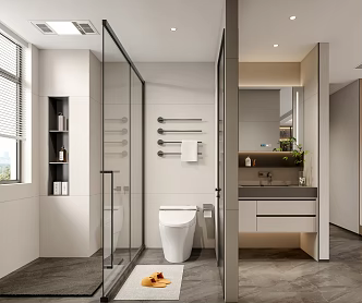 Modern Toilet Bathroom Cabinet Mirror Cabinet Toilet Shower Door Faucet Shower Sprinkles Bathroom Supplies 3d model