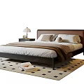 Modern Double Bed with Bedside Tables Table Lamp and Black White Square Rug