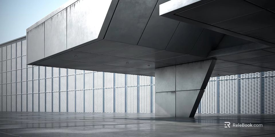 Contemporary Architectural Space With Concrete Walls And Metal Geometric Frames 3d model 