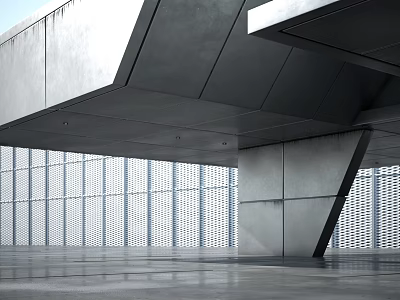 Contemporary Architectural Space With Concrete Walls And Metal Geometric Frames 3d model