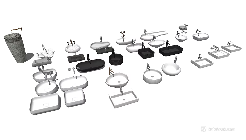 Various Modern Washbasin Designs Featuring Different Shapes For Bathroom Decor 3d model