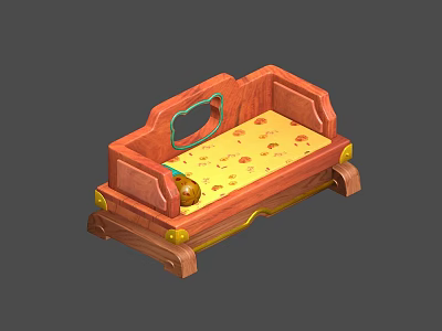 Traditional Wooden Lounge Chair With Green Backrest Frame Golden Accents And Yellow Patterned Cushion 3d model