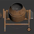 Copper Colored Concrete Mixer With Metal Stand And Wheels On Reflective Surface