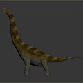 Realistic 3D Sauropod Dinosaur Standing With Red Head Long Neck Brown Yellow Striped Body