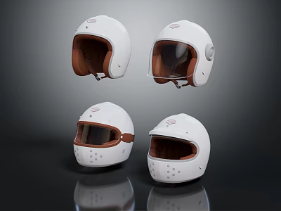 White Helmets Design With Brown Lining Transparent Visor And Vent Holes 3d model
