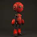 Red Robot Game Character 3D Model With Black Joints And Round Head