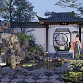 Traditional Chinese Garden Landscape With Pavilion Pond Rockery Green Plants And Stone Path